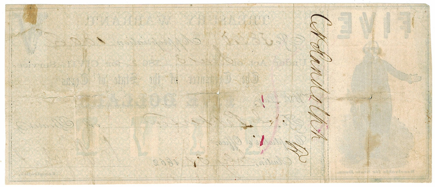 June/1862 $5 Texas Treasury Warrant for Civil Service