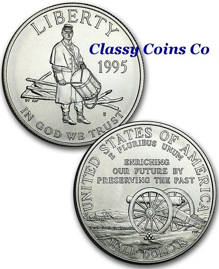 1995 P Uncirculated Silver Civil War Battlefield Comm. Dol/Half Set ☆☆ Box W/COA