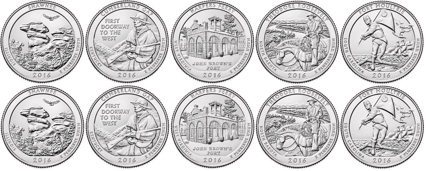2016 P & D ATB Clad Circulating Quarter Set ☆☆ US Mint ☆☆ 10 Coin Set ☆☆