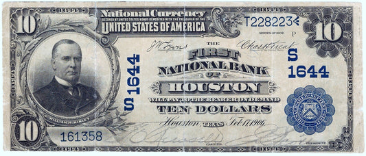 1902 $10 National Banknote FNB of Houston, Texas ☆☆ Ch.# 1644 ☆☆ 223