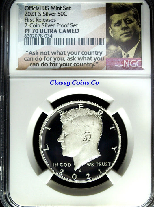 2021 S NGC PF 70 UCAM .999 Silver Proof Kennedy Half Dollar ☆☆ First Release ☆☆