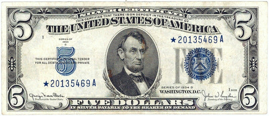 1934 D $5 Star Silver Certificate ☆☆ FR 1654* ☆☆ Great For Sets