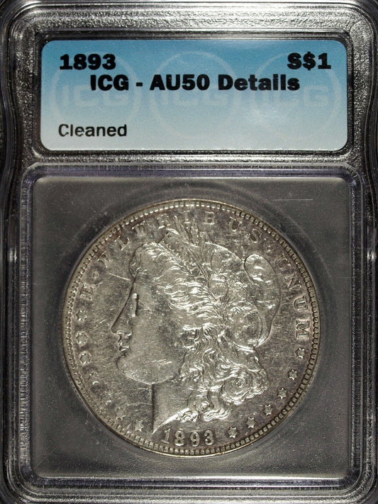 1893 P ICG AU 50 Details Morgan Silver Dollar ☆☆ Great Set Filler 401