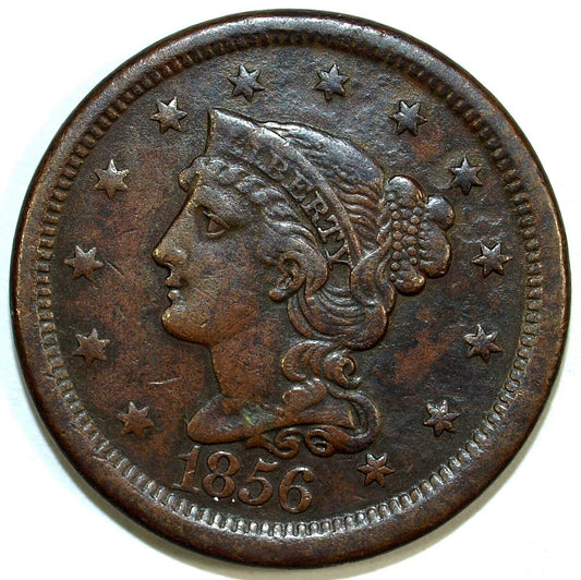 1856 Braided Hair Large Cent Piece ☆☆ Circulated Slant 5 ☆☆ Album Filler 108