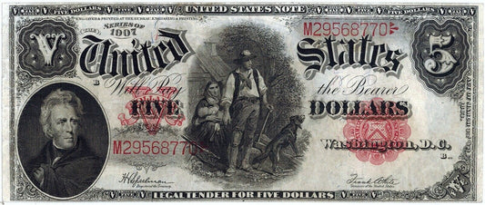 1907 $5 "PCBLIC Woodchopper" Legal Tender Note ☆☆ Fr.91 ☆☆ Spellman/White 770