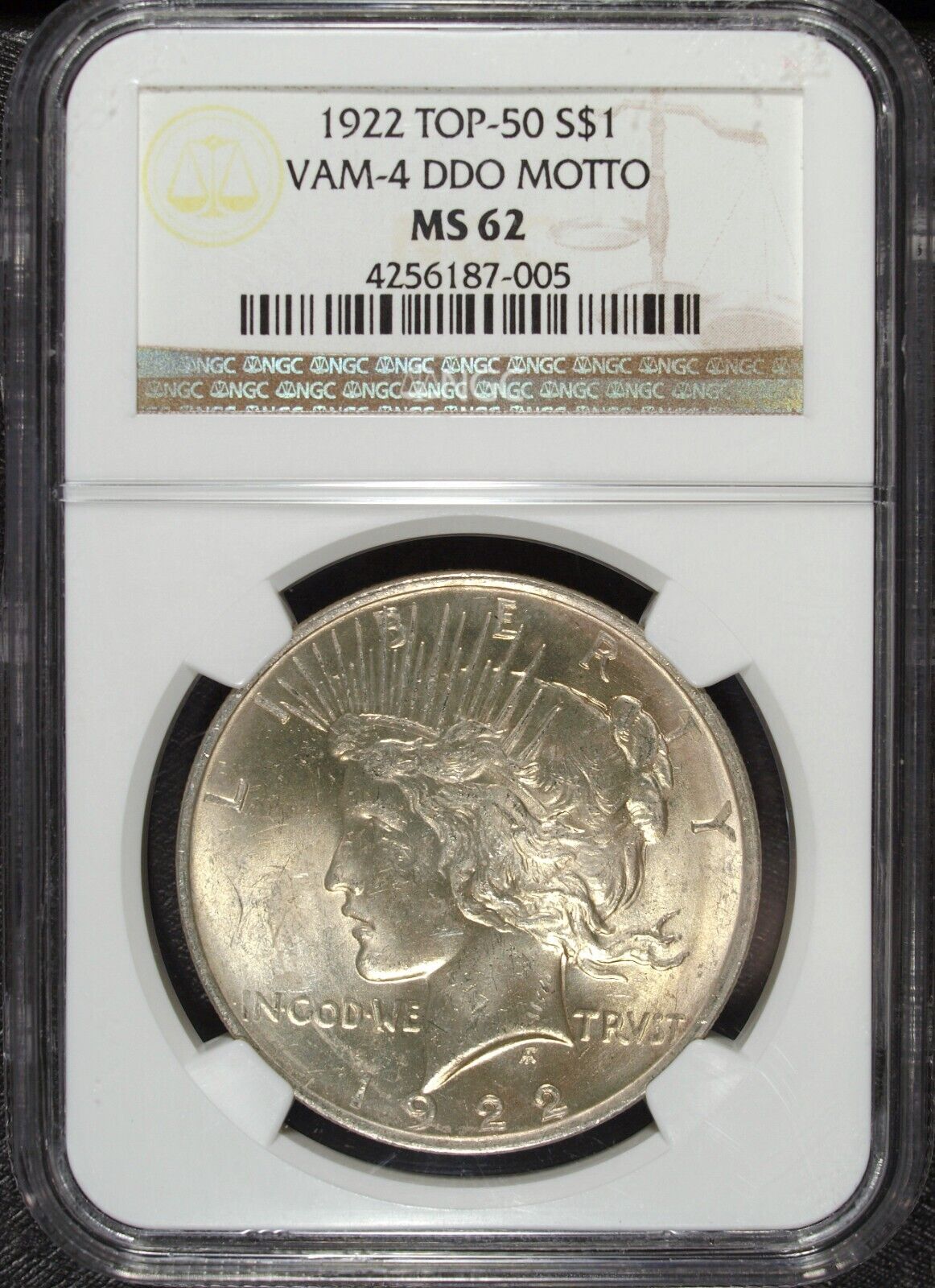 1922 P NGC MS 62 Peace Silver Dollar ☆☆ Top 50 VAM 4 ☆☆ DDO Motto 005