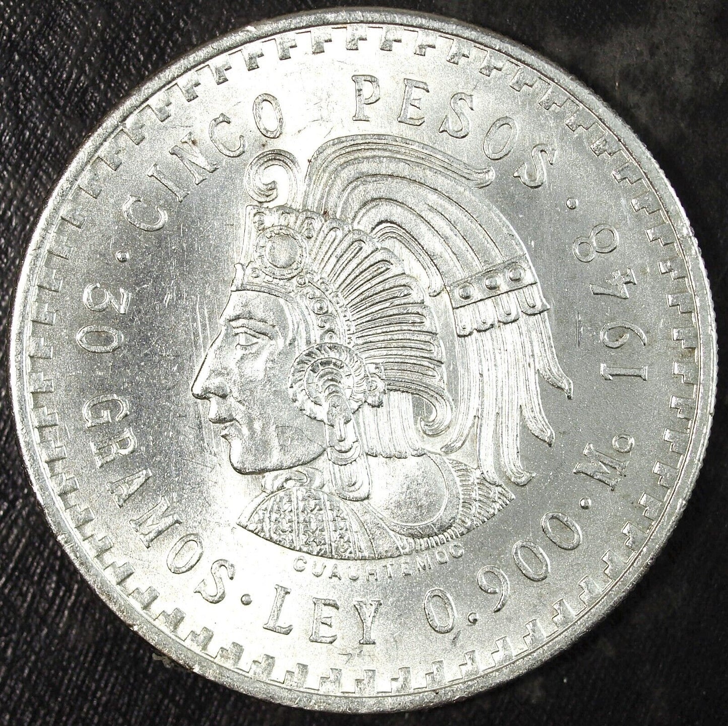 1948 Mexico Cinco 5 Pesos Silver Aztec Cuauhtemoc Uncirculated ☆☆ 311