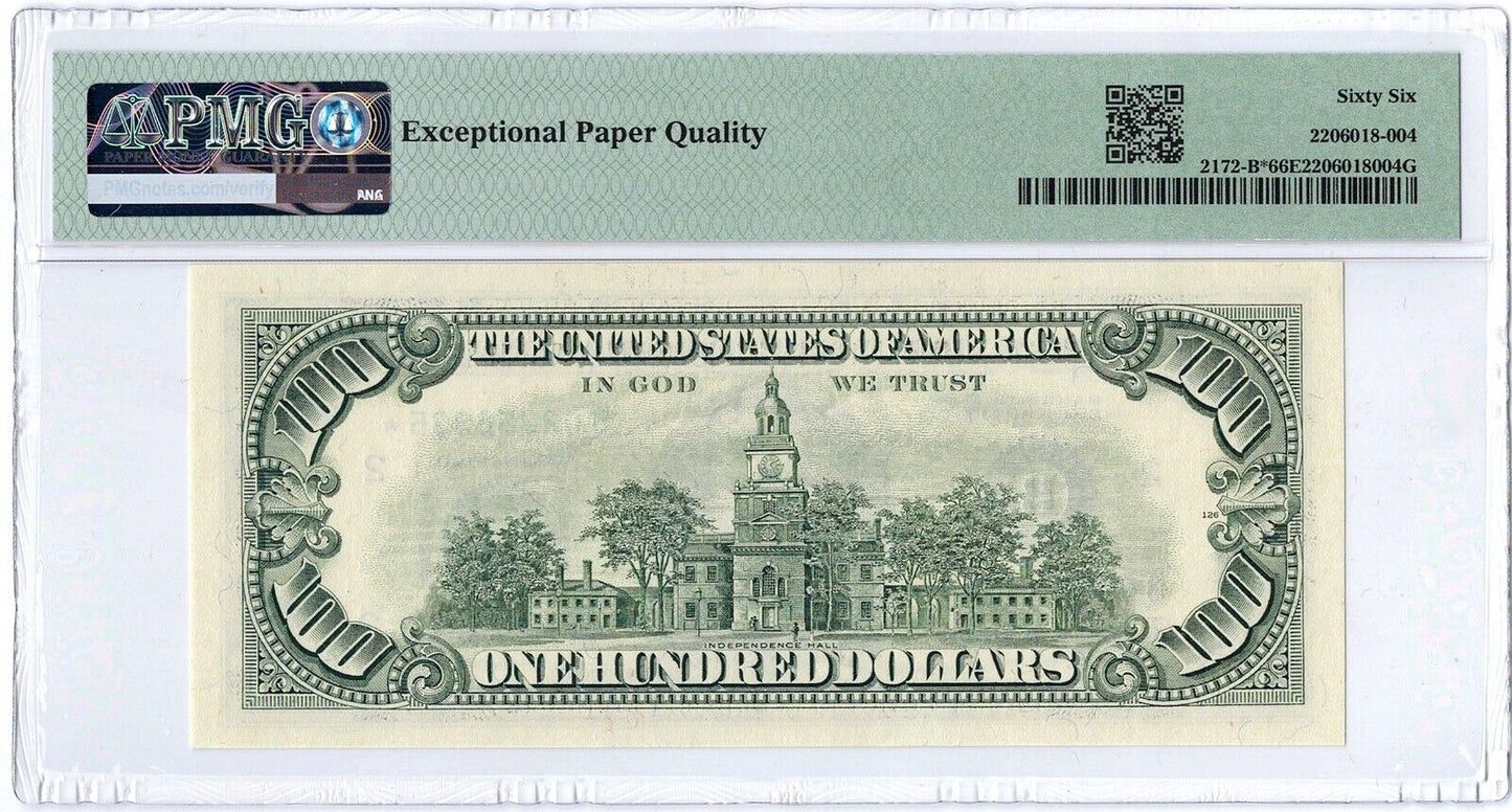 1988 $100 New York Star Federal Reserve RARE B*Block ☆☆ PMG 66 EPQ ☆☆ Fr#2172-B*