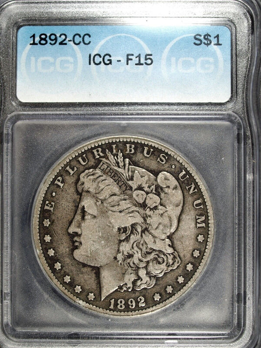 1892 CC ICG F 15 Morgan Silver Dollar ☆☆ Circulated ☆☆ Great For Sets 301