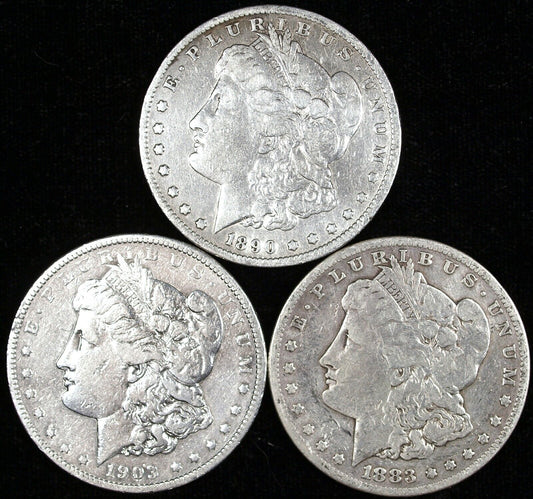 Lot of 3 1903P,93O,83S Morgan Silver Dollars ☆☆ Circulated ☆☆ Great For Sets 187