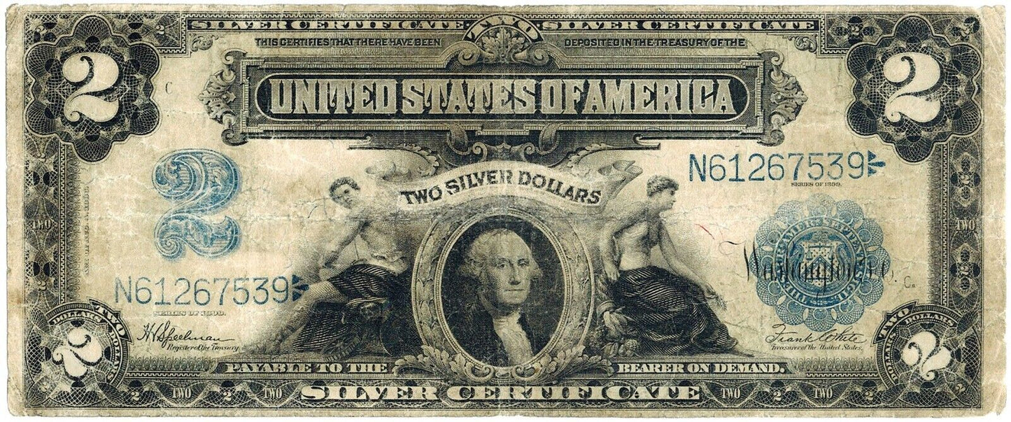 1899 $2 Silver Certificate Mini Porthole ☆☆ Fr. 258 ☆☆ Spellman/White 539