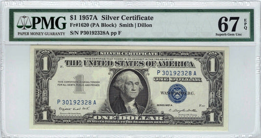 1957B $1 PMG 67 EPQ Silver Certificate ☆☆ FR 1621 ☆☆ 370