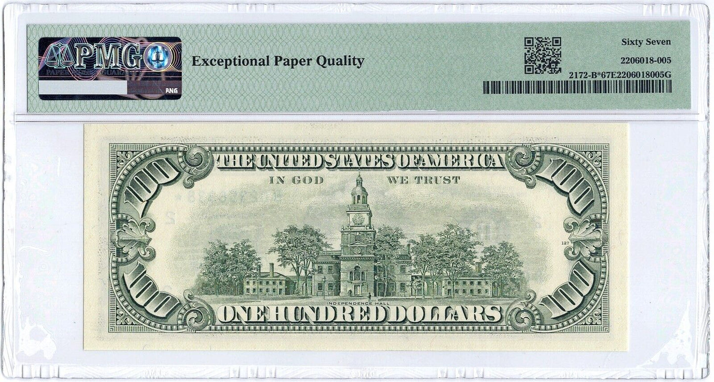 1988 $100 New York Star Federal Reserve RARE B*Block ☆☆ PMG 67 EPQ ☆☆ Fr#2172-B*