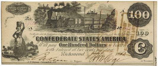 1862 T-40 $100 CSA Collectible Note ☆☆ July/1862 ☆☆ Augusta, Georgia(1863)