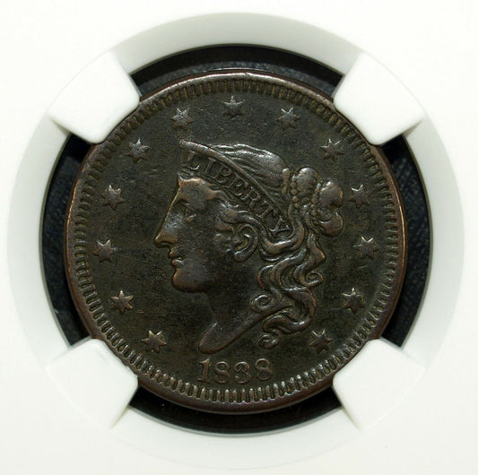 1838 NGC VF Environmental Damage Coronet Head Large Cent ☆☆ 029