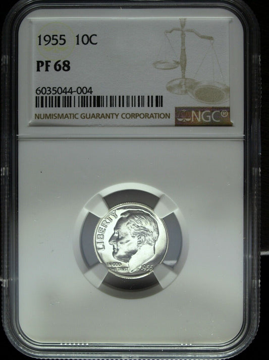 1955 NGC Proof 68 Roosevelt Silver Dime ☆☆ Great For Sets ☆☆ 004