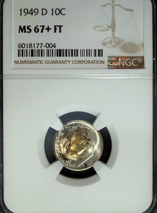 1949 D NGC MS 67 Plus Full Torch Roosevelt Silver Dime ☆☆ Great For Sets ☆☆ 004