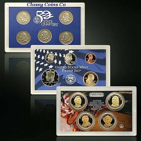 2008 S US Clad Proof Set ☆☆ 14 Coins ☆☆ Presidential Dollars ☆☆ OGP & COA