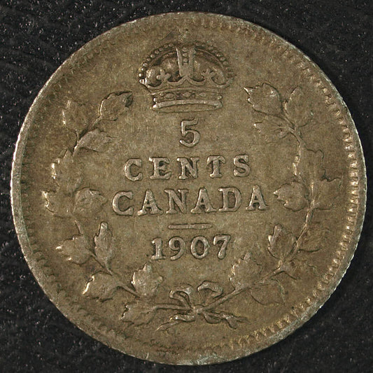 1907 Canada Silver 5 Cents ☆☆ Circulated ☆☆ Great Set Filler 103