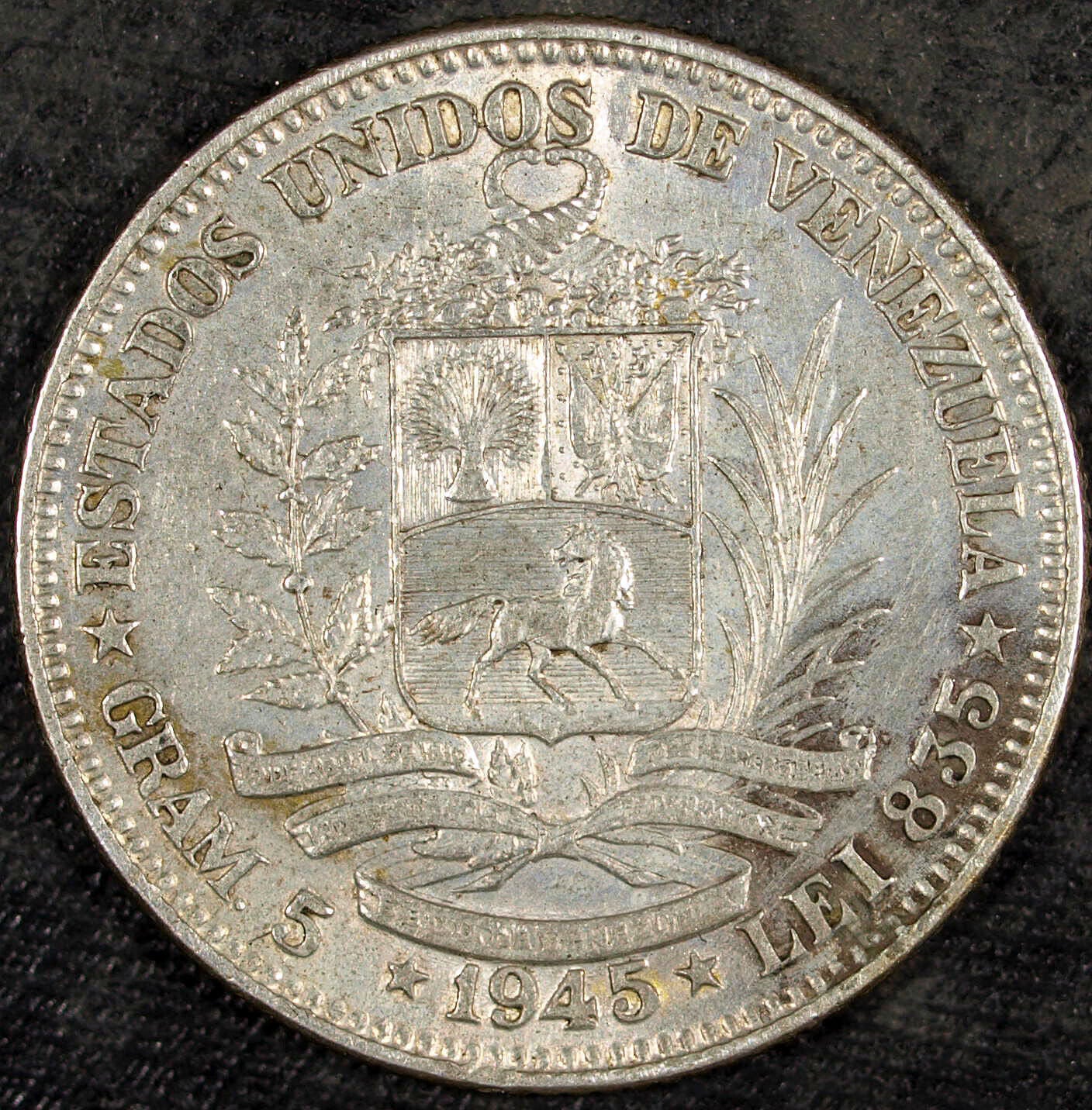 1945 Venezuela Un Bolivar Silver World Coin ☆☆ Circulated ☆☆ 466