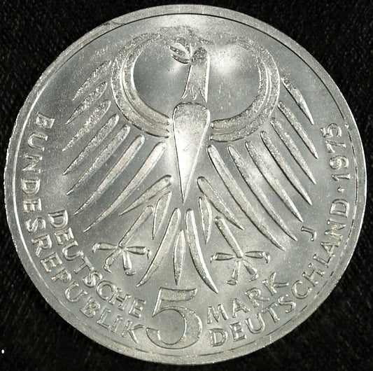 1975 "J" Silver German 5 Deutsche Mark  ☆☆ Friedrich Ebert ☆☆ Great For Sets 501