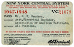 1947-48 "New York Central System" Pass ☆☆ Asst. Electrical Engineer ☆☆
