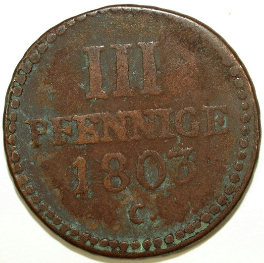 1803 German States, SAXONY-ALBERTINE, Friedrich August III, 3 Pfennig ☆☆