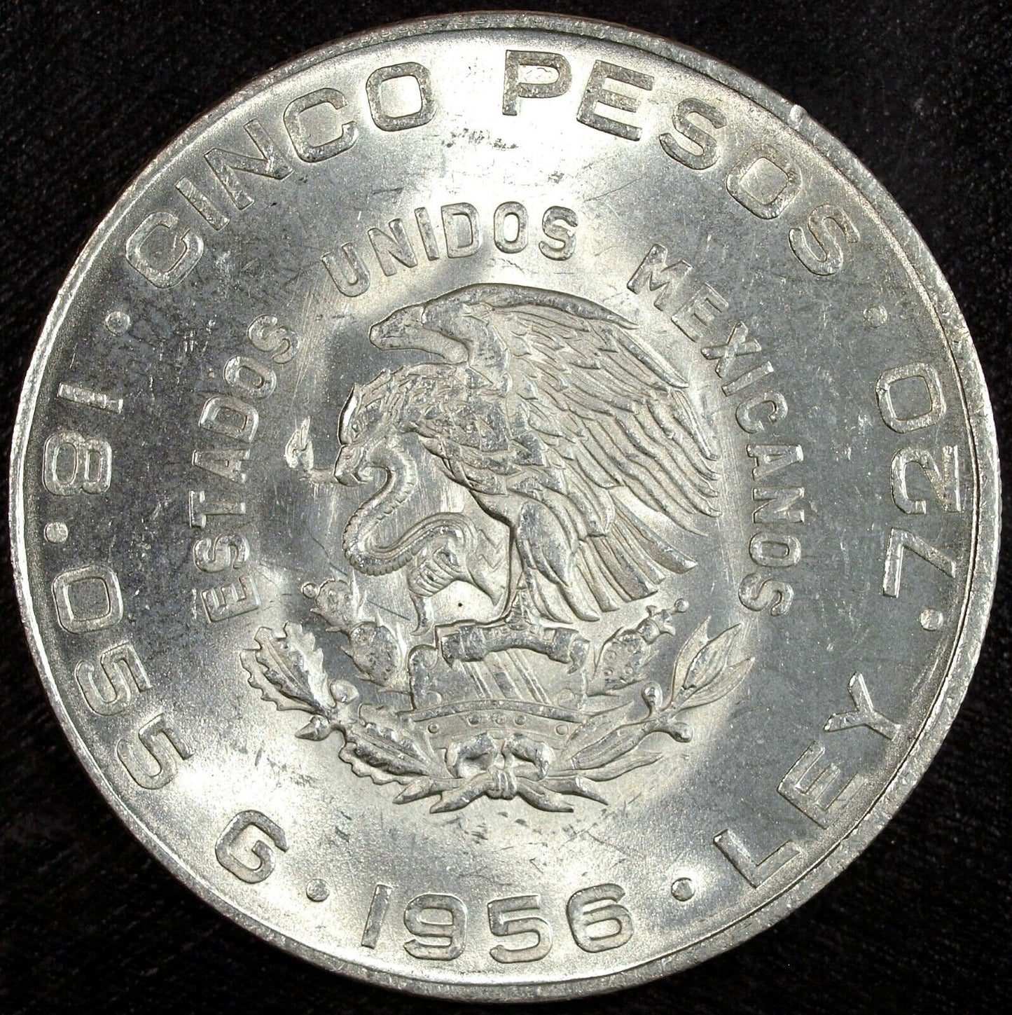 1956 Mexico Cinco 5 Pesos Silver Hidalgo Uncirculated ☆☆ 302