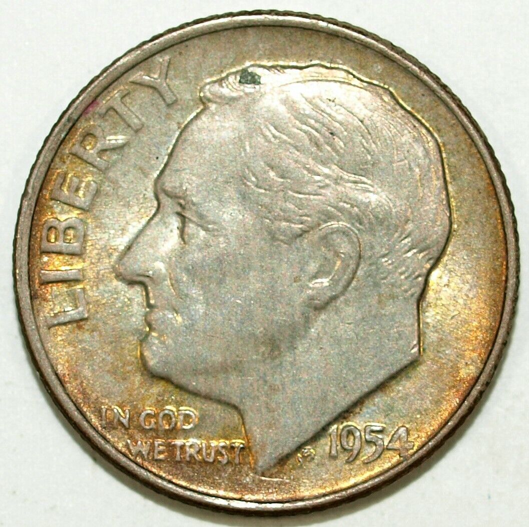 1954 D Golden Toned Roosevelt Silver Dime ☆☆ Great For Sets ☆☆ 562