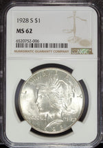 1928 S NGC MS 62 Peace Silver Dollar ☆☆ Great Collectible ☆☆ 006