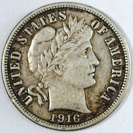 1916 P Barber Silver Dime ☆☆ Circulated ☆☆ Great Set Filler 252