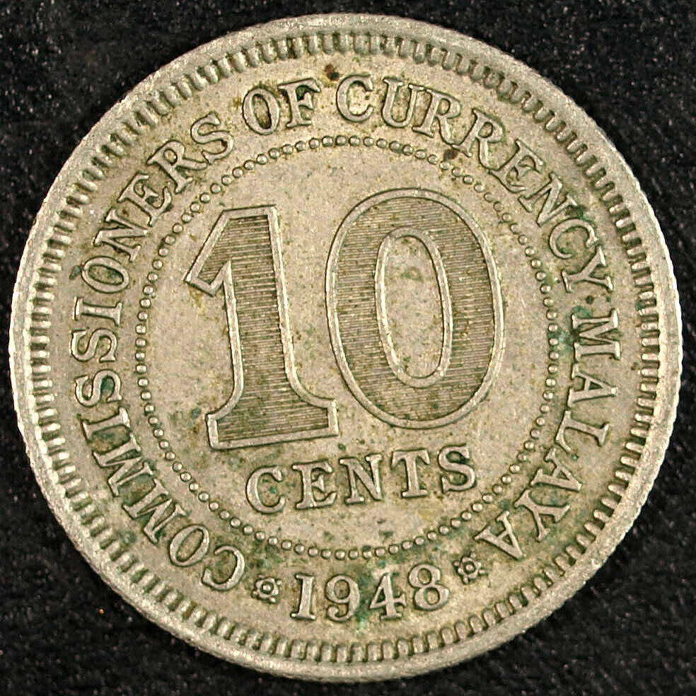 1948 Malaysia 10 Cents ☆☆ Circulated ☆☆ Great Collectible 450