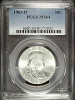 1963 D PCGS MS 64 Franklin Silver Half Dollar ☆☆ Great Collectible ☆☆ 853
