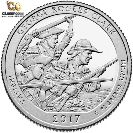 2017 S George Rogers Clark Indiana Silver Proof Quarter ☆☆ National Parks ATB ☆☆