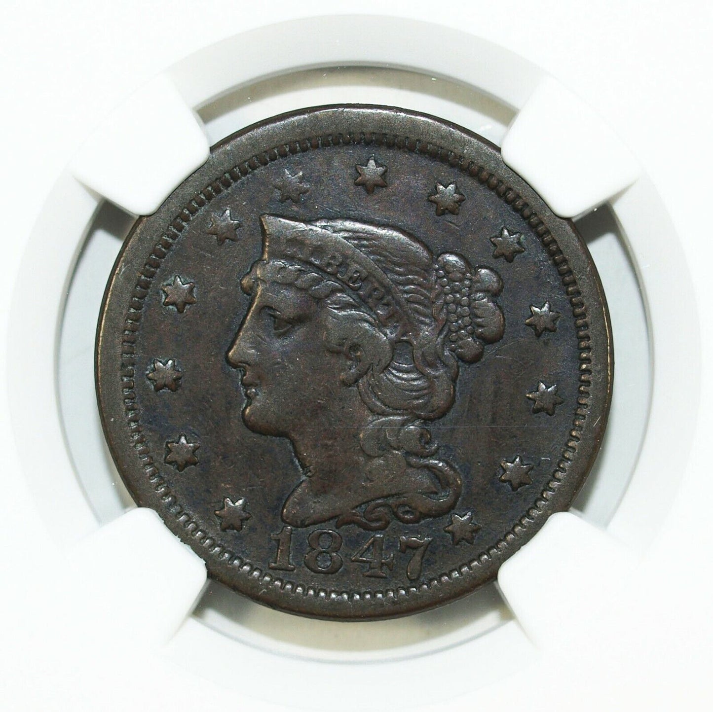 1853 NGC AU Details Braided Hair Large Cent ☆☆ Cleaned 074