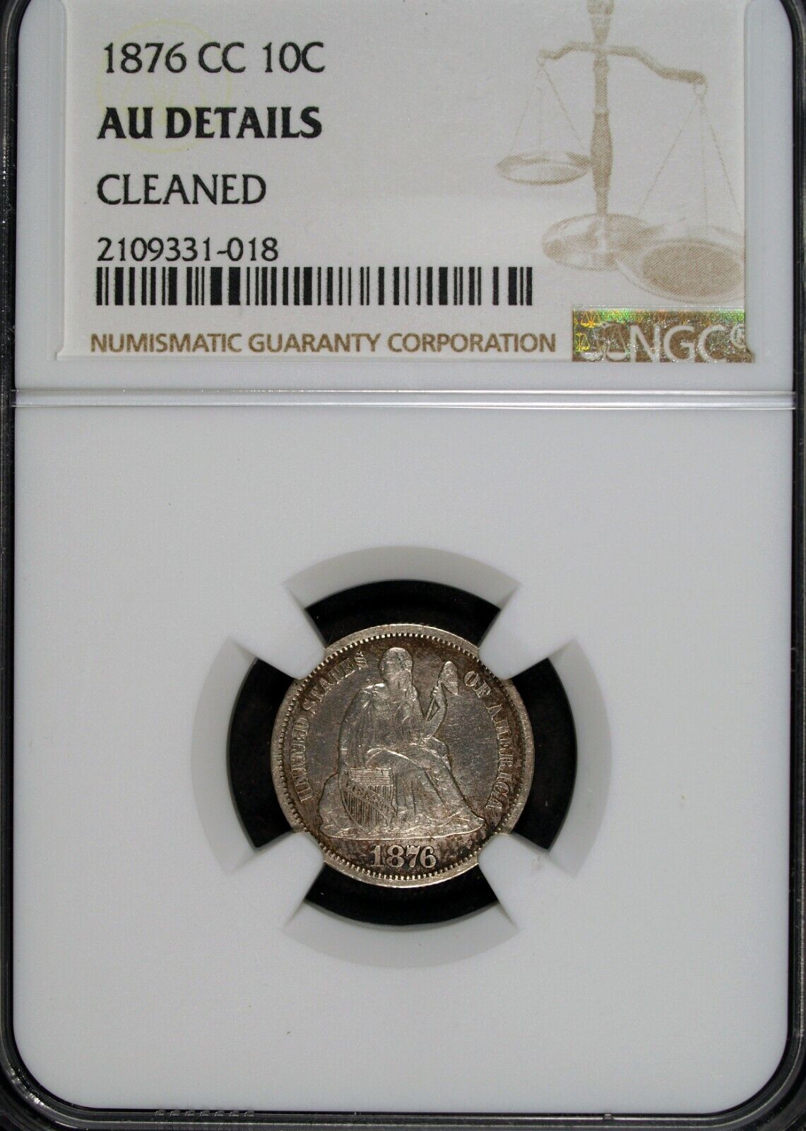 1876 CC NGC AU Details Seated Liberty Silver Dime ☆☆ Old Cleaning 018