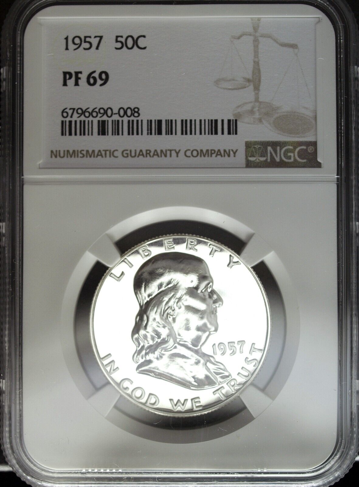 1957 NGC Proof 69 Franklin Silver Half Dollar ☆☆ Great For Sets ☆☆ 008