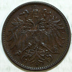 1902 Austria Hapsburg 2 Heller ☆☆ Franz Joseph ☆☆ Circulated ☆☆ 212