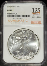 2016 NGC MS 70 American Silver Eagle ☆☆ American Numismatic Assoc. ☆☆ 025