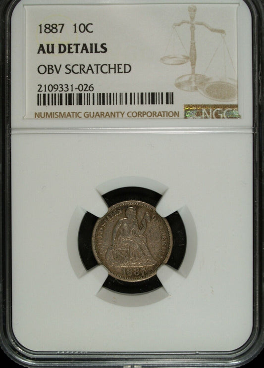 1887 P NGC AU Details Seated Liberty Silver Dime ☆☆ Great For Sets 026