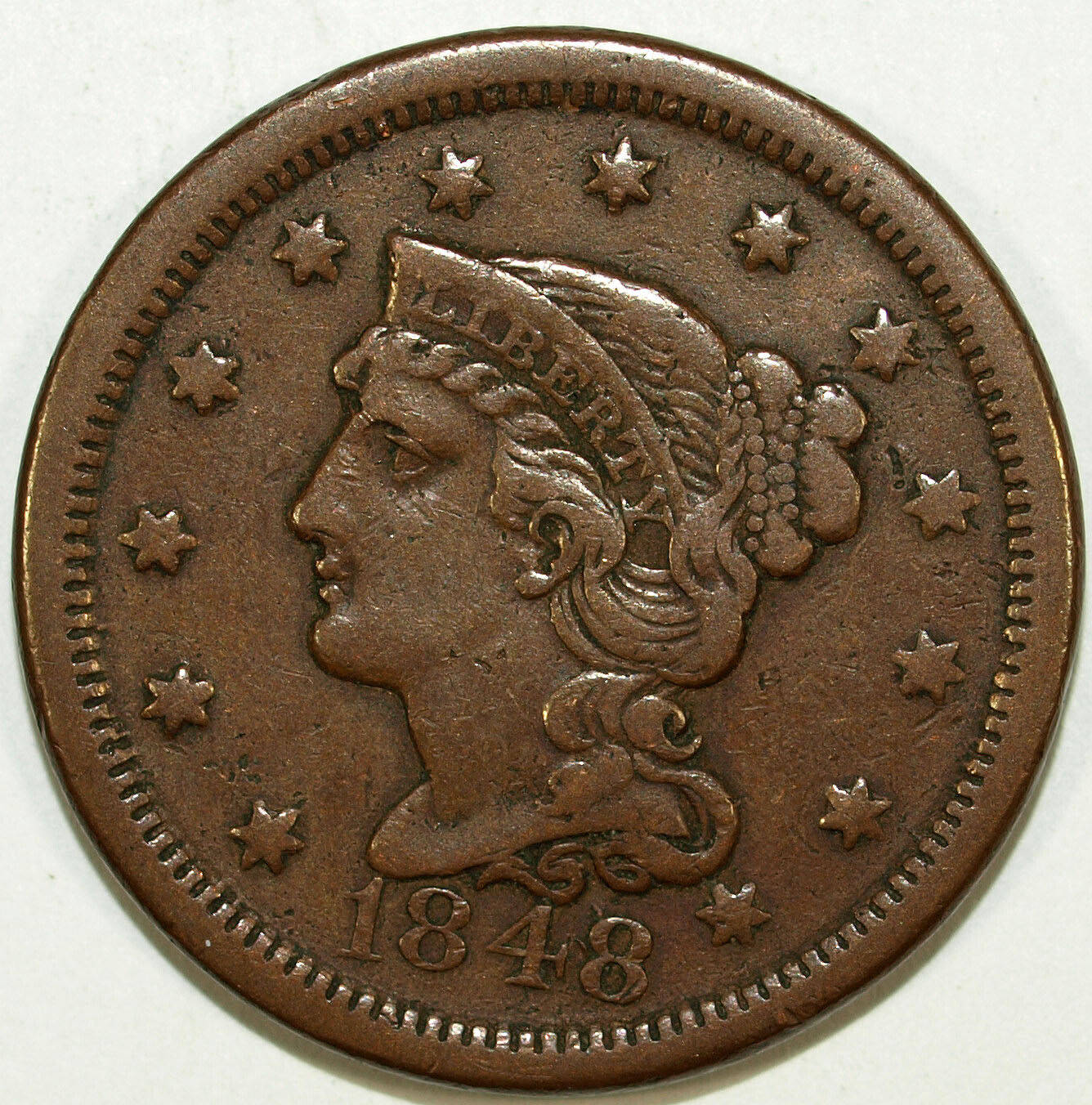 1848 VF Braided Hair Large Cent Piece ☆☆ Great Set Filler 102