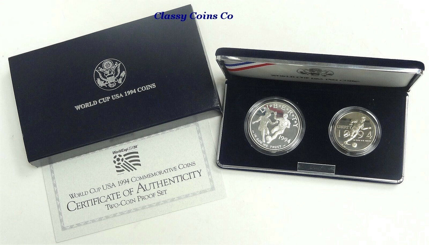 1994 S Proof Silver World Cup USA Comm. Dol/Half Set ☆☆ Box W/COA