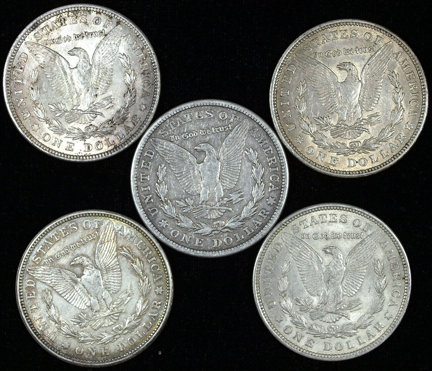 Lot of 5 1921 Morgan Silver Dollars ☆☆ Circulated ☆☆ Great Set Filler 121