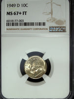 1949 D NGC MS 67 Plus Full Torch Roosevelt Silver Dime ☆☆ Great For Sets ☆☆ 003