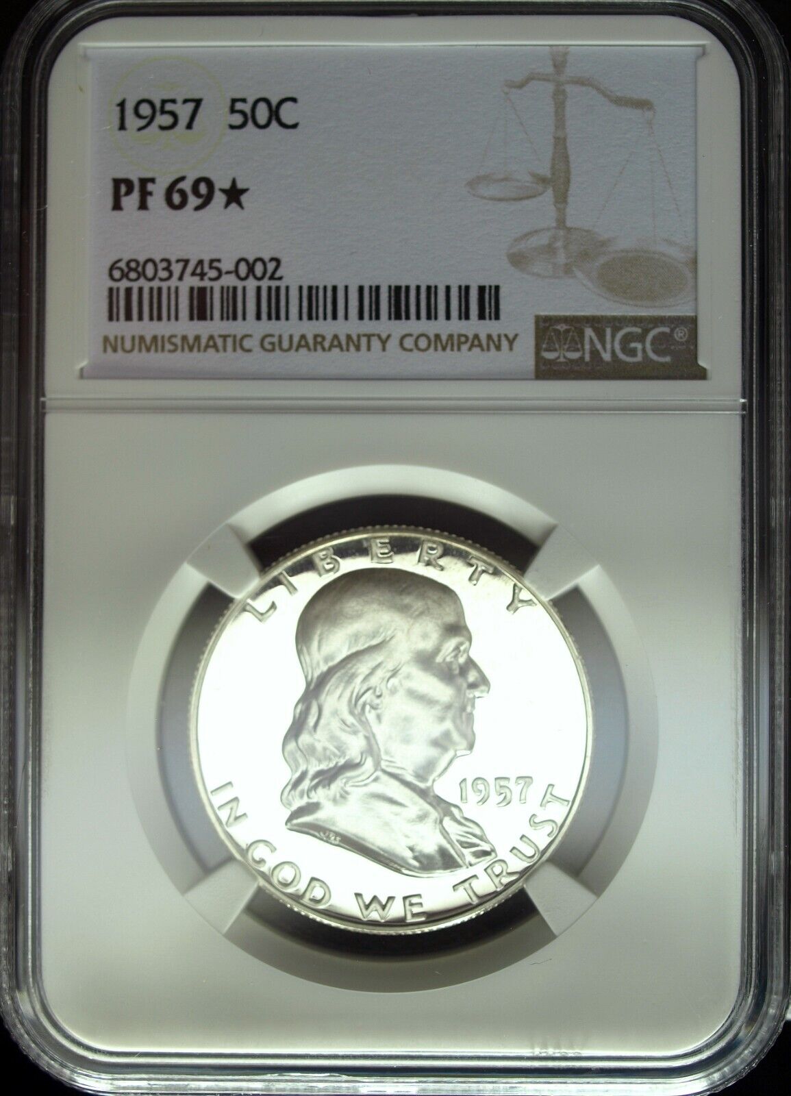 1957 NGC Proof 69 ☆ Star Franklin Silver Half Dollar ☆☆ Great For Sets ☆☆ 002