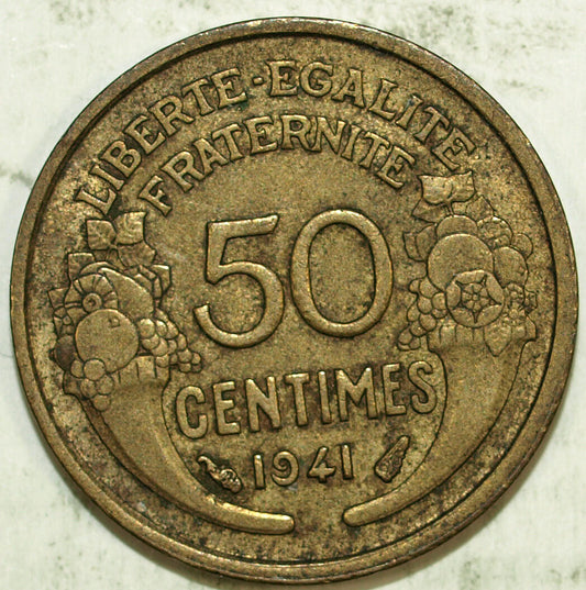 1941 France 50 Centimes World Coin ☆☆ Circulated ☆☆ 464
