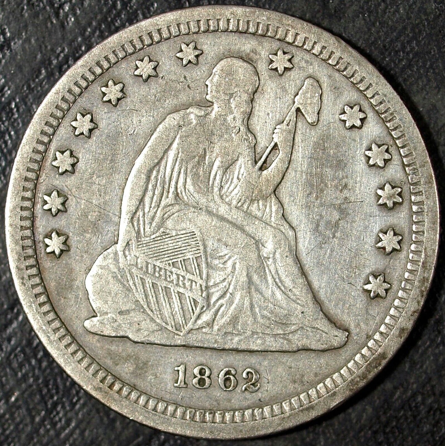 1862 P Seated Liberty Silver Quarter ☆☆ Circulated ☆☆ Details 300