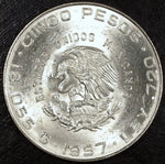 1957 Mexico Cinco 5 Pesos Silver Hidalgo Uncirculated ☆☆ 129