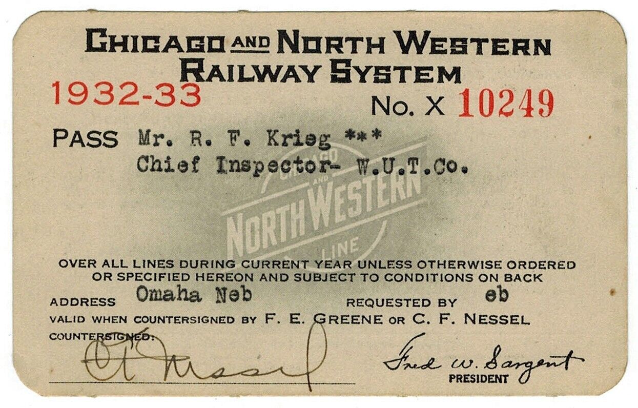 1932-33 "Chicago & North Western Railway" Pass ☆☆ Chief Inspector W.U.T. Co. ☆☆