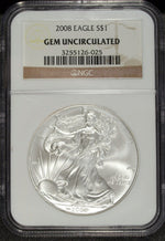 2008 NGC American Silver Eagle ☆☆ Gem Uncirculated ☆☆ 025